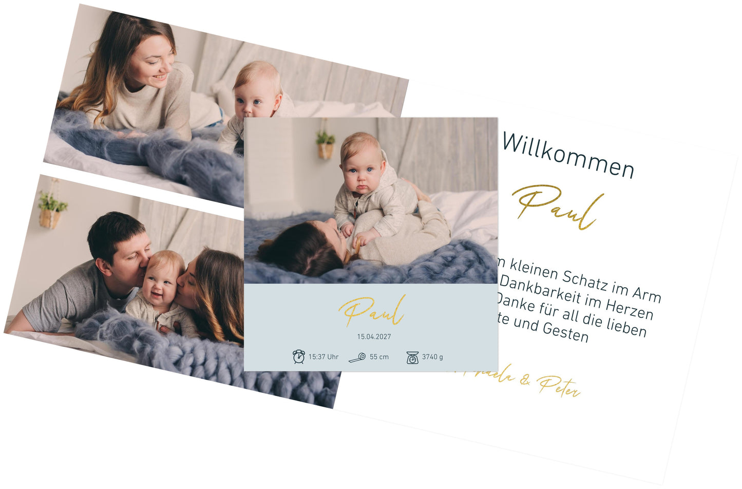 Familien Fotoleinwand Querformat Gold dünner Rahmen minimalistisches Design - Stilvolle Wanddekoration