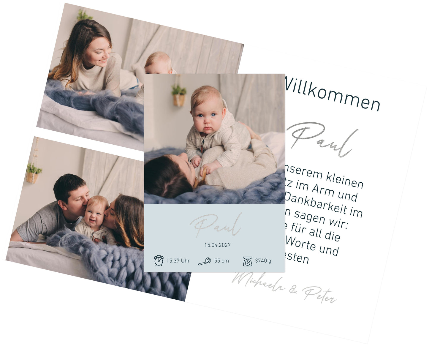 Familien Fotoleinwand Querformat Silber dünner Rahmen minimalistisches Design - Stilvolle Wanddekoration