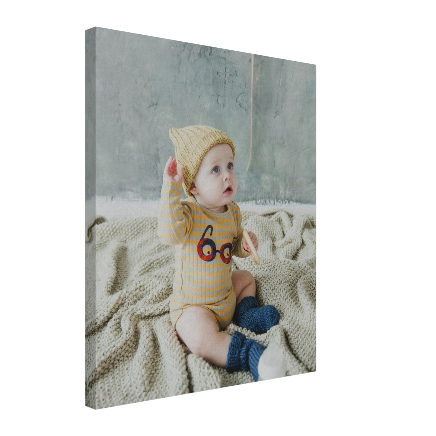Baby Fotoleinwand Hochformat 50x60cm dicker Rahmen minimalistisches Design - Großformat Wanddekoration für Familienzimmer