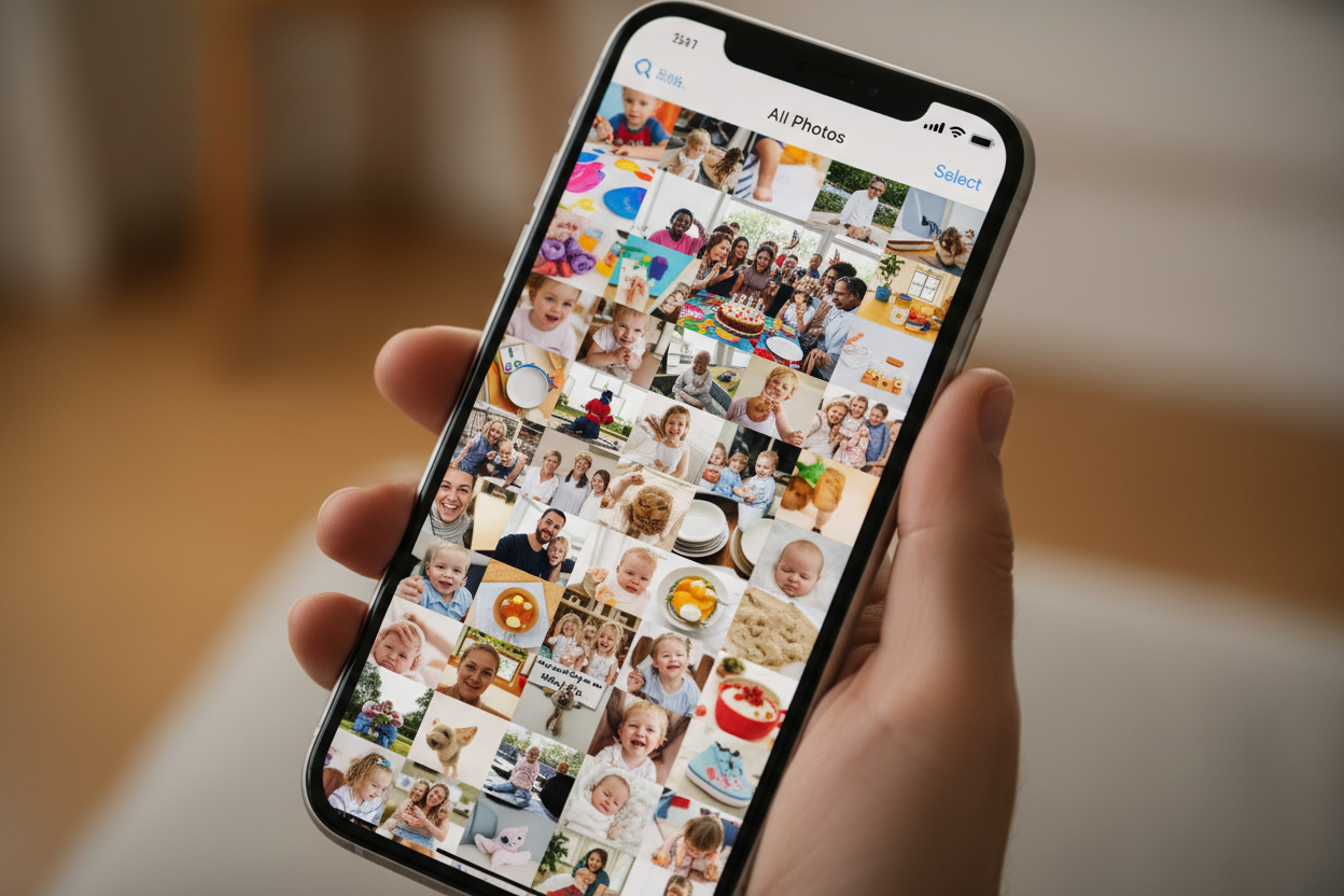mach mir ein bild von einmen handy von eltern, die bilder von famile, kita usw kommen udn ein riesen cahos an bildern auf dem handy haben