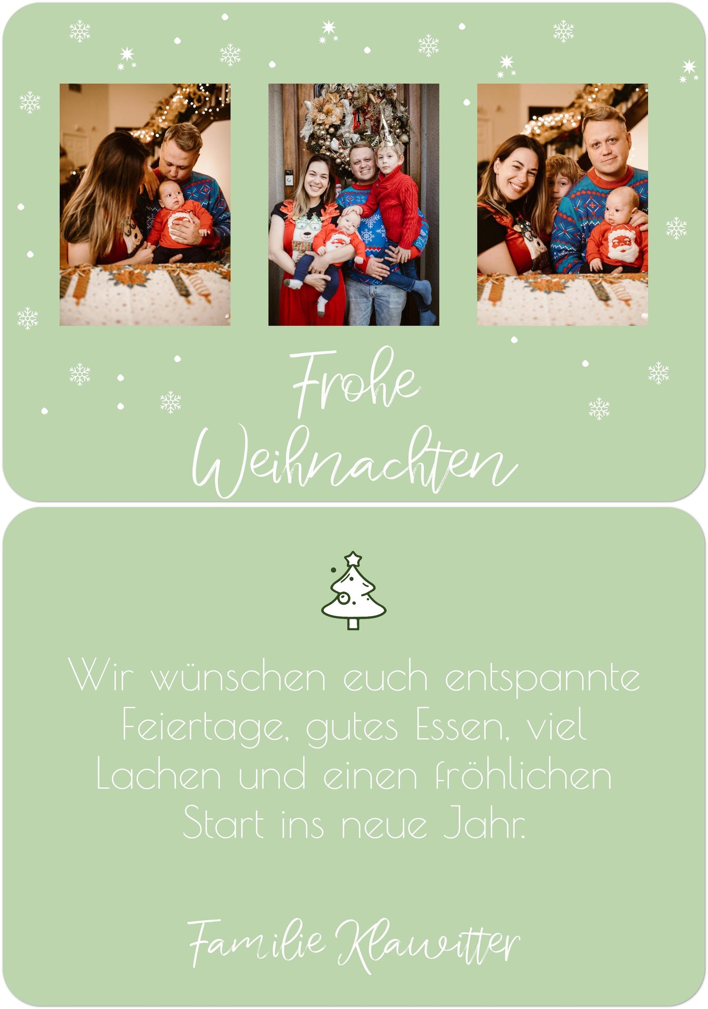 Weihnachtspostkarte Querformat mit keine veredlung in Farbe tannengrün