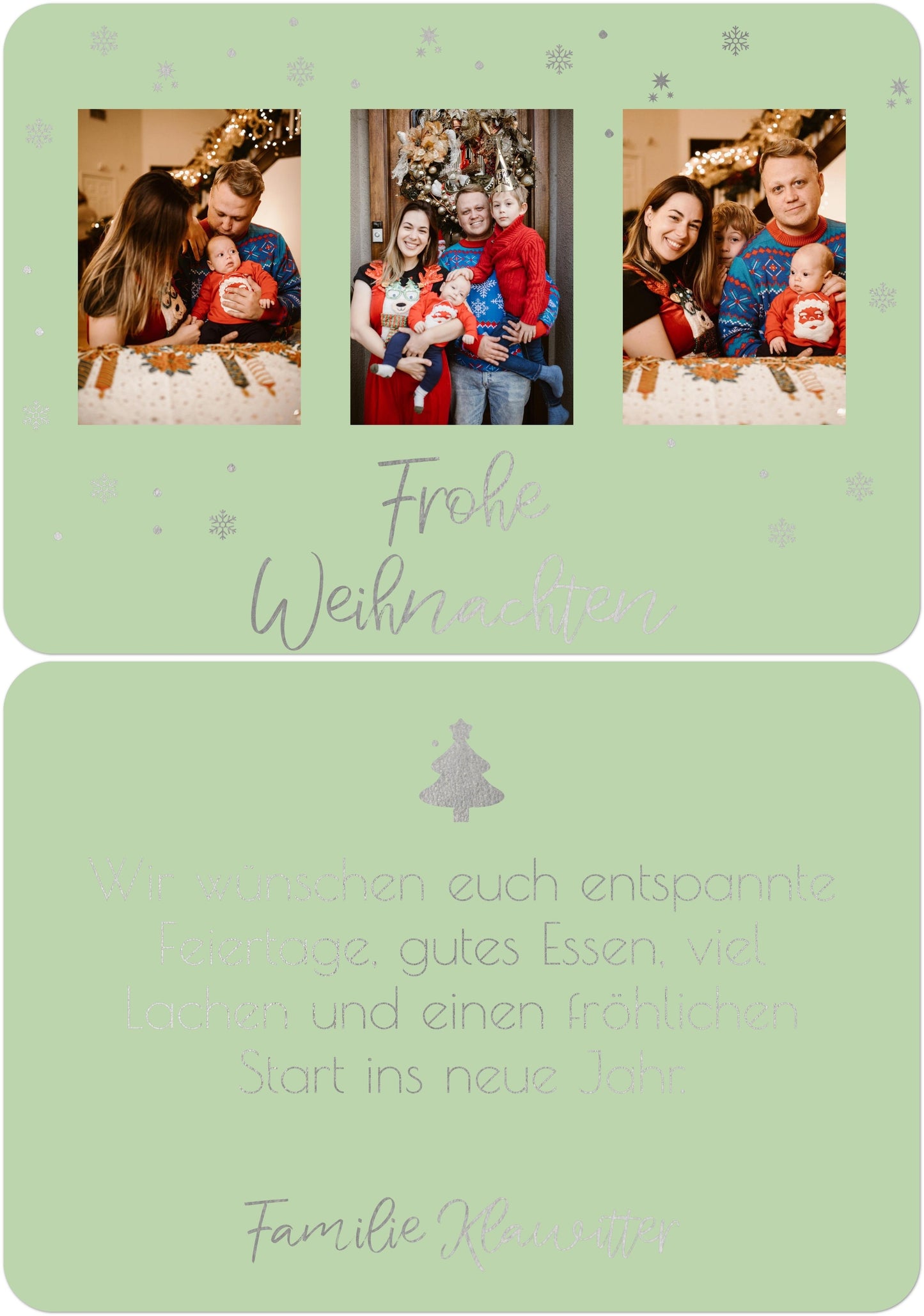 Weihnachtspostkarte Querformat mit silber in Farbe tannengrün