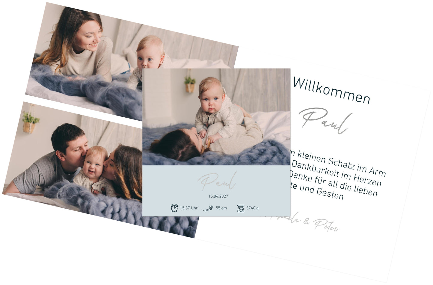 Familien Fotoleinwand Querformat Silber dünner Rahmen minimalistisches Design - Stilvolle Wanddekoration