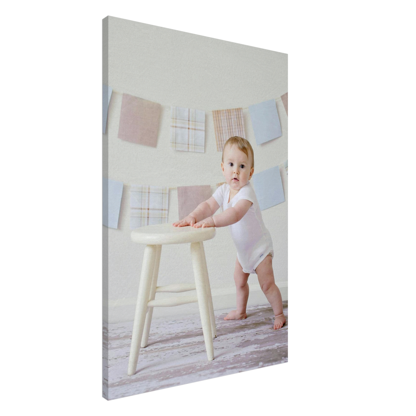 Baby Fotoleinwand Hochformat 60x90cm dünner Rahmen minimalistisches Design - Großformat Wandkunst für Wohnräume