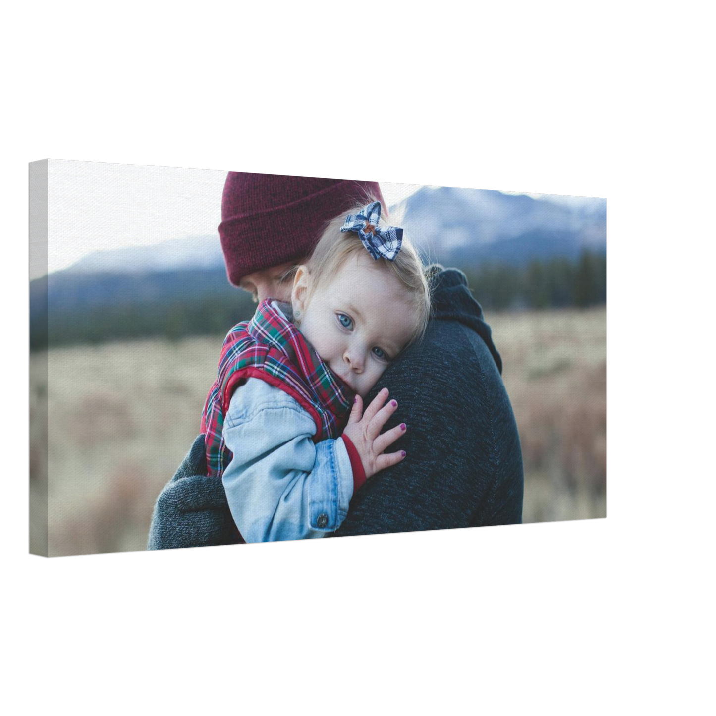 Familien Fotoleinwand Querformat 30x60cm dünner Rahmen minimalistisches Design - Panorama Wandkunst für längliche Wandflächen