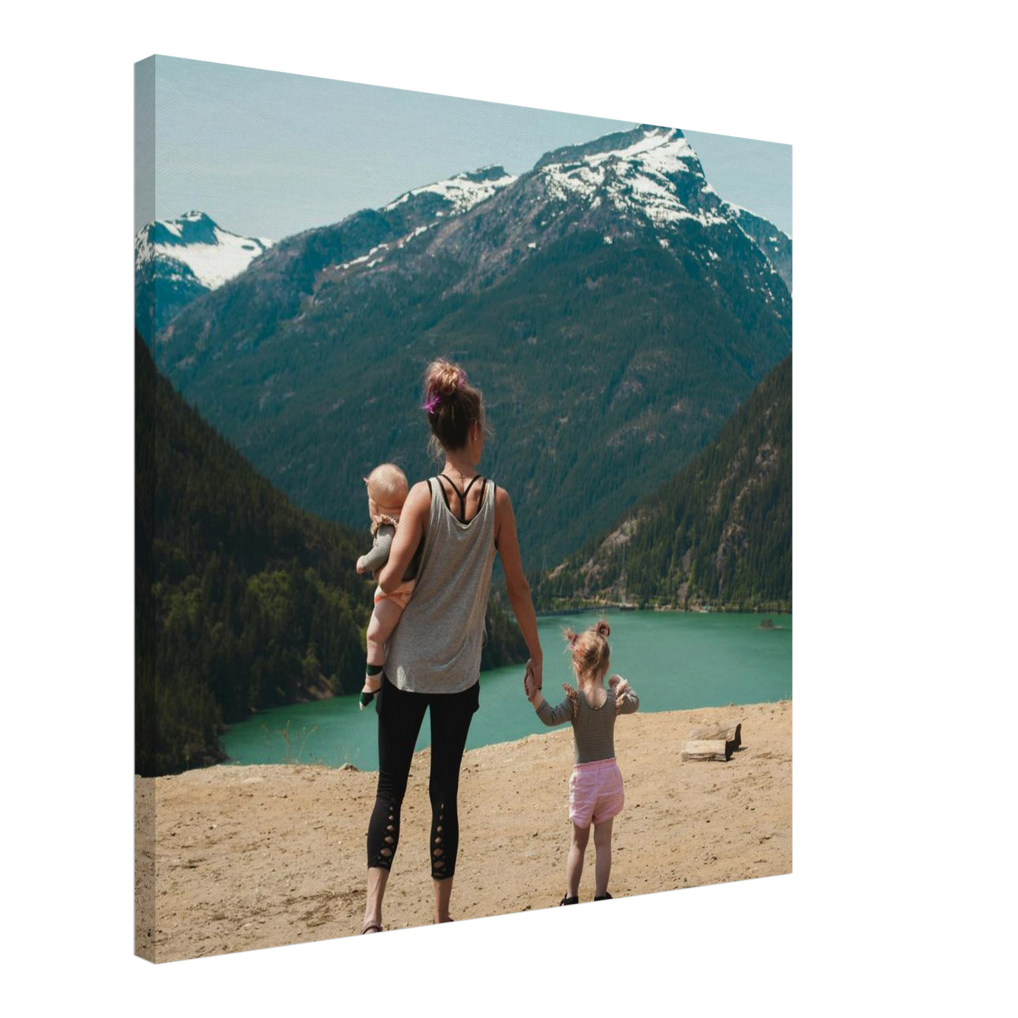 Familien Fotoleinwand quadratisch 60x60cm dünner Rahmen minimalistisches Design - XXL moderne Wanddekoration für Wohnzimmer