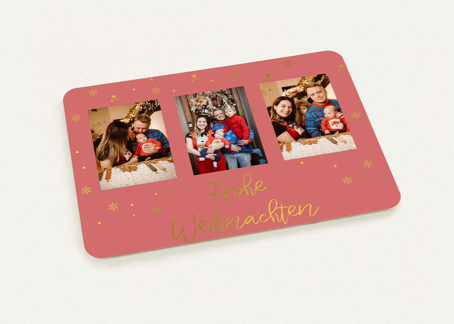 Familienmomente in Serie – Weihnachts-Postkarte mit 3 Fotos