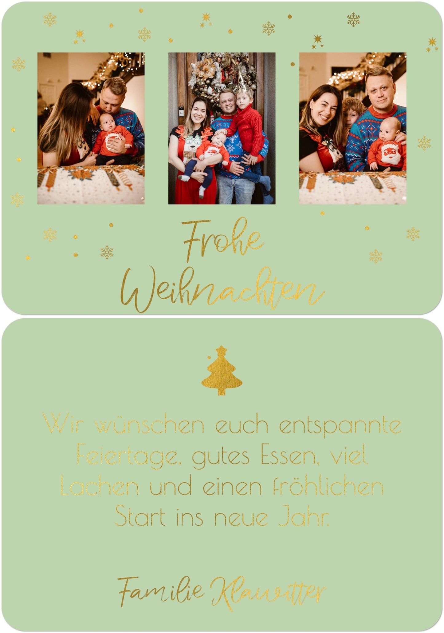Weihnachtspostkarte Querformat mit gold in Farbe tannengrün