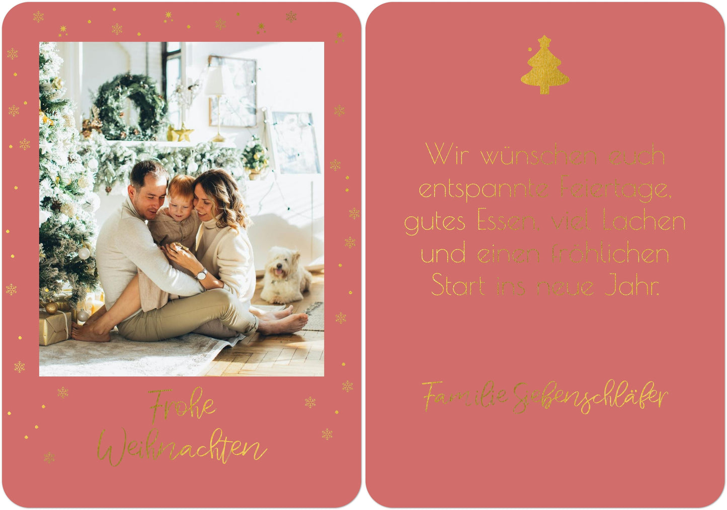 Weihnachtspostkarte Hochformat mit gold in Farbe winterrot