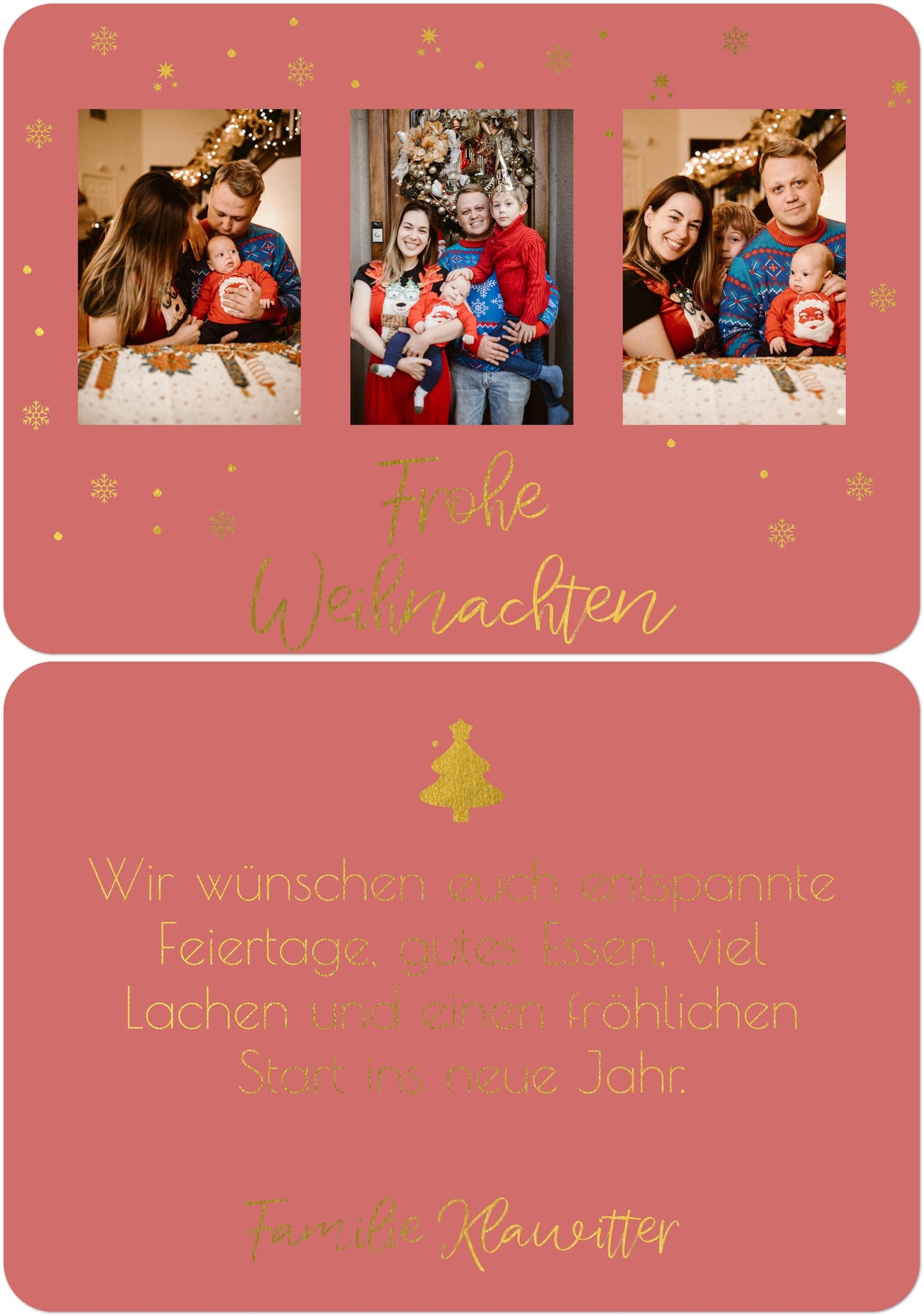 Weihnachtspostkarte Querformat mit gold in Farbe winterrot