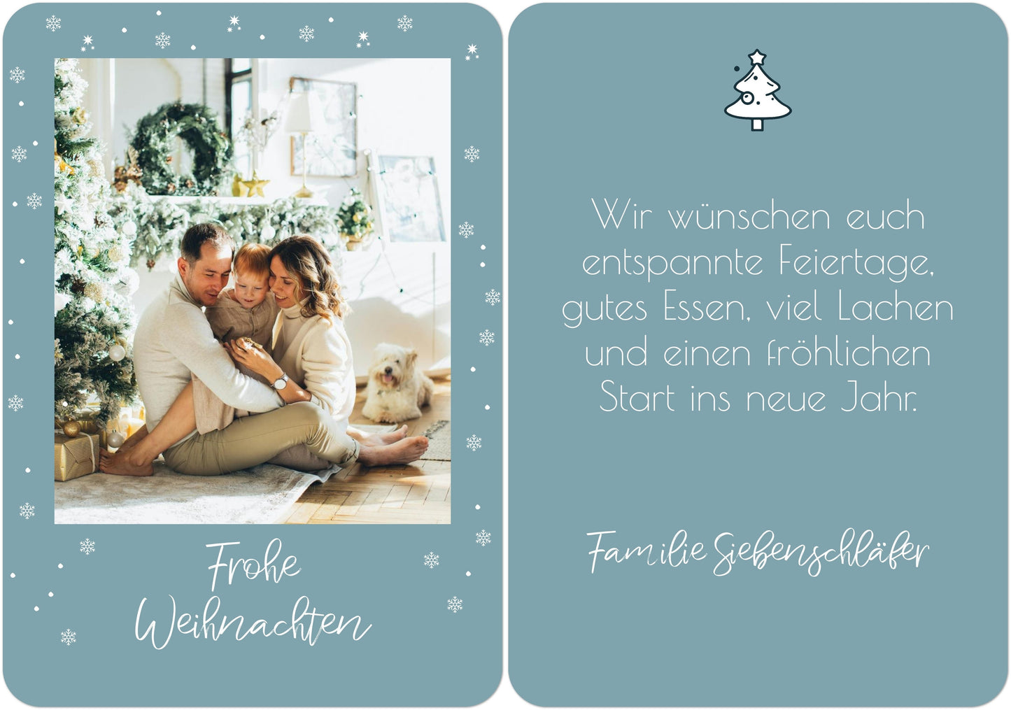 Weihnachtspostkarte Hochformat mit keine veredlung in Farbe frostblau