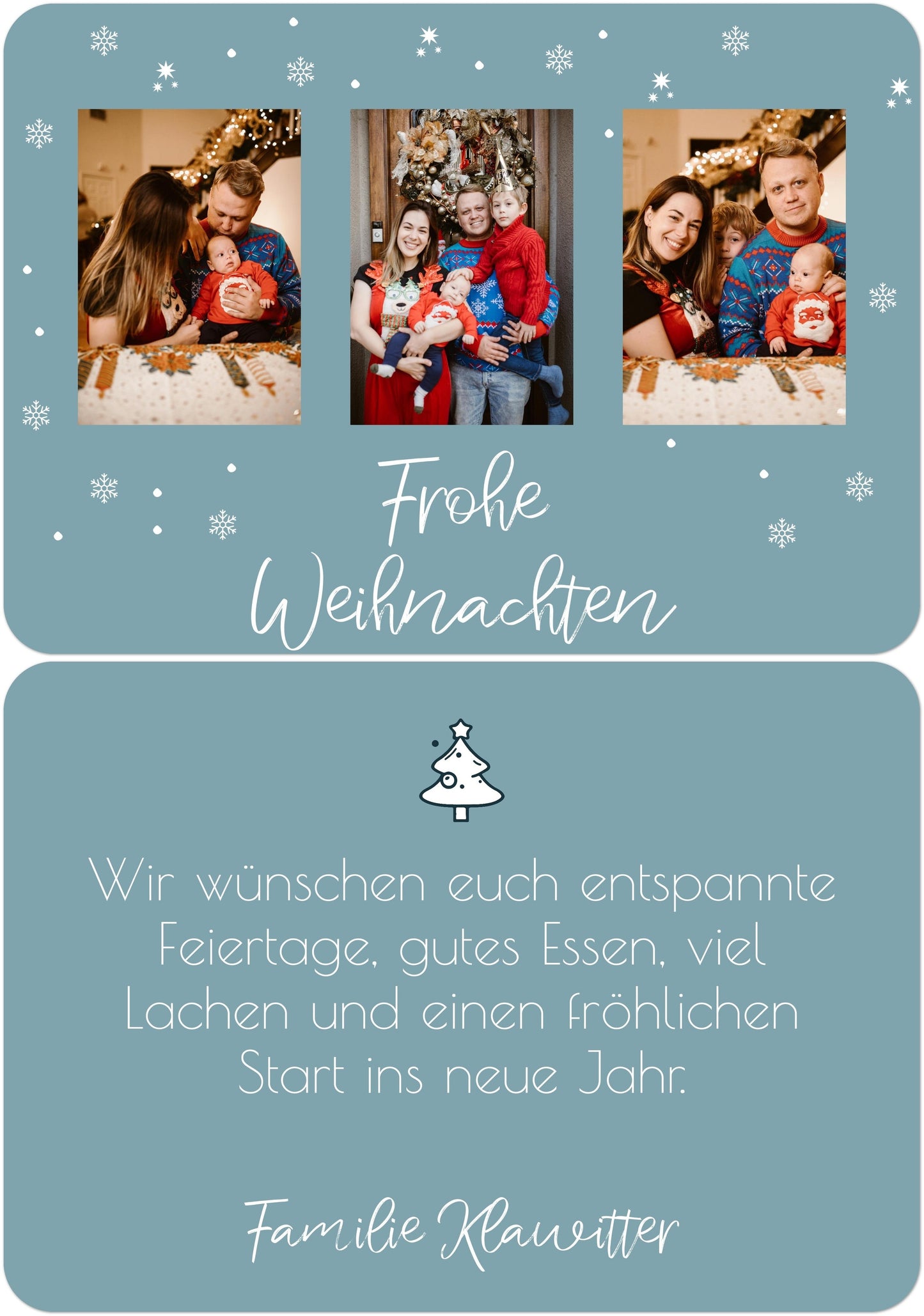 Weihnachtspostkarte Querformat mit keine veredlung in Farbe frostblau