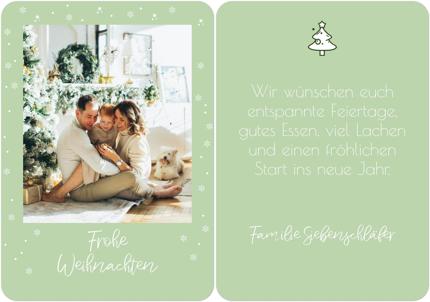 Weihnachtspostkarte Hochformat mit keine veredlung in Farbe tannengrün