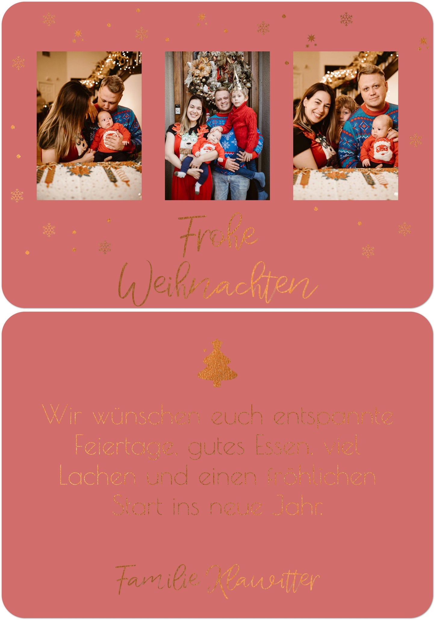 Weihnachtspostkarte Querformat mit kupfer in Farbe winterrot
