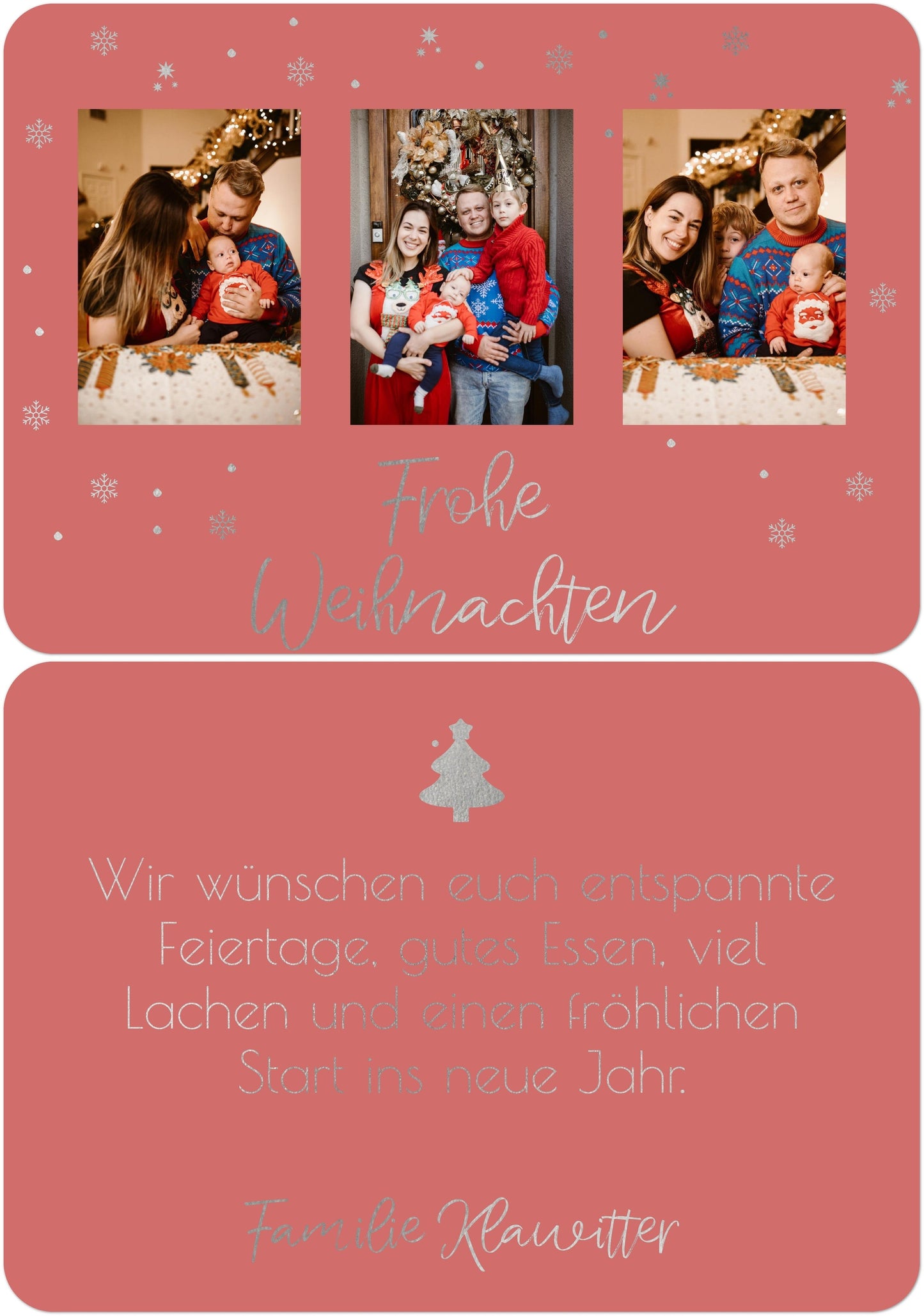 Weihnachtspostkarte Querformat mit silber in Farbe winterrot
