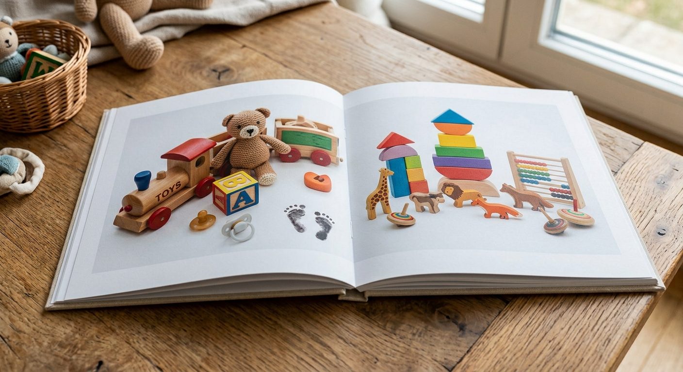 Aufgeschlagenes Fotobuch auf mattem Fotopapier